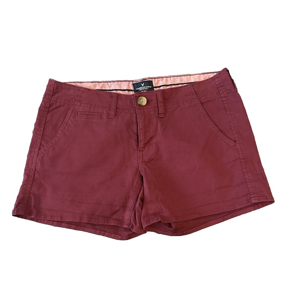 American Eagle Shorts Womens 8 Maroon Burgundy Wine Stretch Shortie Preppy Y2K